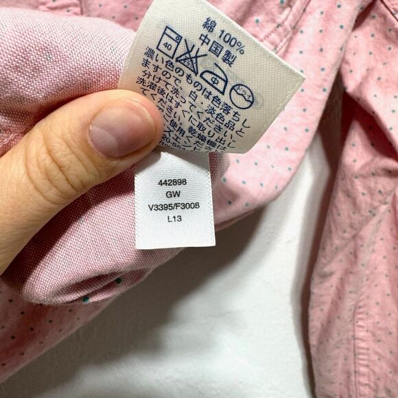 Lands' End Button Up Shirt Pink Long Sleeve Blouse Top Polka Dot Womens sz 12 - Picture 5 of 7